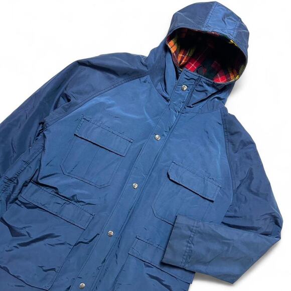 Woolrich 90s Vintage Wool Red Plaid Lined Blue Parka Zip Hooded Jacket Medium - Picture 4 of 8